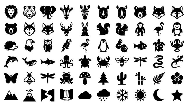 Collection of wildlife icons featuring various animal silhouettes
