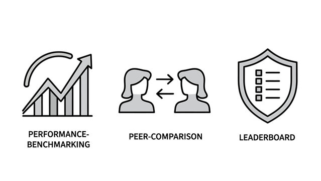 Performance benchmarking peer comparison and leaderboard business icons with performance benchmarking comparison leaderboard business analytics analysis statistics competitive evaluation