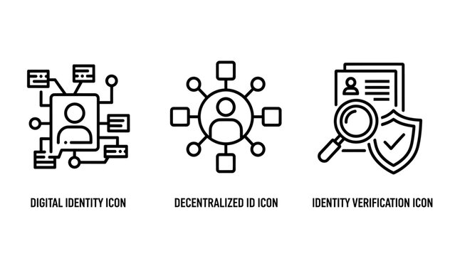 Digital identity decentralized id identity verification line icon set with identity decentralized verification security blockchain internet personal illustration minimalist business software