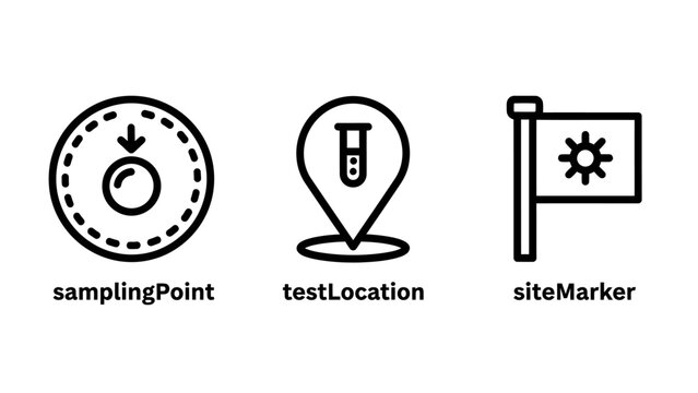 Set of field research and mapping icons including sampling point test location and site marker with sampling location research geography navigation collection fieldwork exploration position