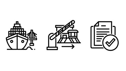 Fototapeta premium Logistics and supply chain management operations icons with logistics management shipping transport verification documentation delivery distribution transportation warehouse operations