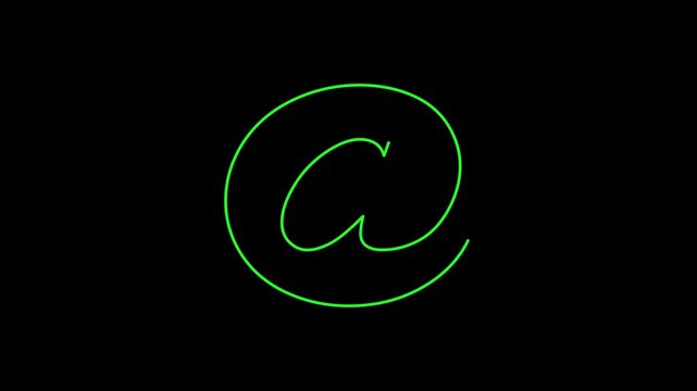 Green Neon At Symbol Animation on Black Background