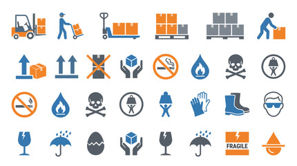 Fototapeta premium Infographic icon pack with warehouse handling instructions
