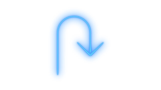Glowing neon u-turn arrow icon isolated on transparent background. Navigation symbol. Return sign. Backwards direction. Roadmap pointer. Go back button.