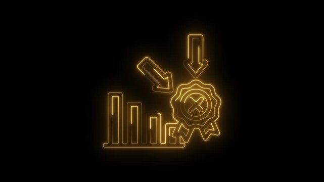 Neon graph decline bad review rejected award icon animation downward trend negative feedback loss