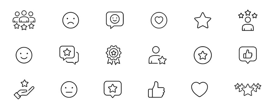 Set of minimalist customer feedback and review line icons