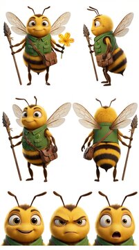 Honeybee Ranger Character Sheet Turnaround Front Back Side Expressions 3D

