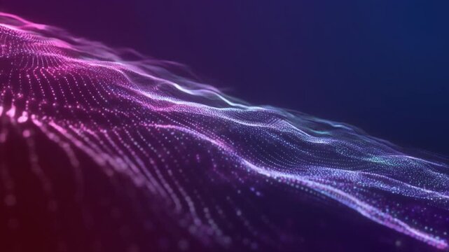 Glowing purple and blue neon wave pattern on a dark background with a futuristic feel