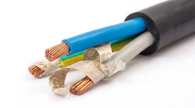 "Close-up electrical cable with copper wires and colored insulation symbolizing safe wiring, power distribution, and technical engineering detail"