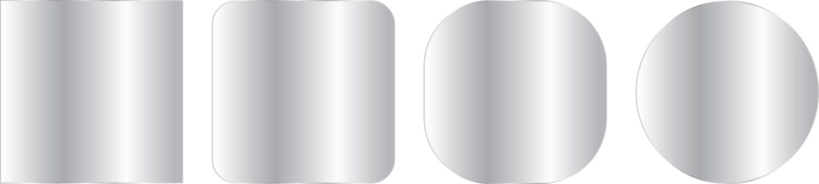 Set of four metallic silver shapes with different corner radii, including square, rounded square, squircle, and circle