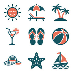 Beach icons and summer vacation symbols. © Tami