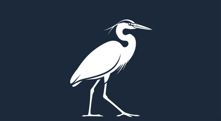 Fototapeta premium Elegant white heron silhouette on blue background