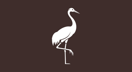 Fototapeta premium Elegant white crane silhouette on brown background.