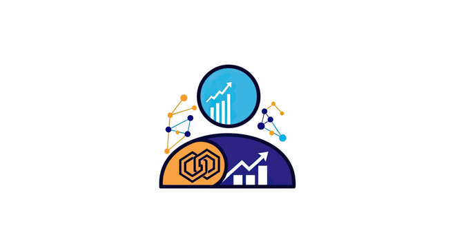 Financial data analytics and business growth infographic icon.
