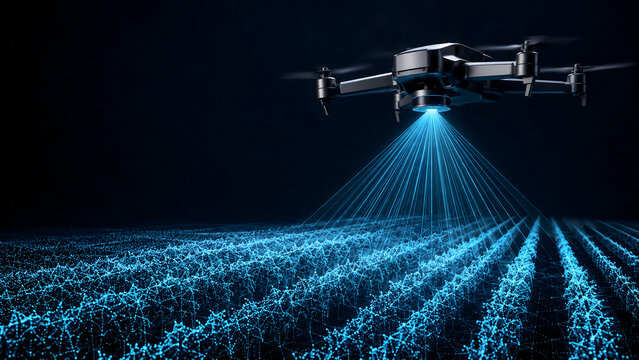 Survey Drone Scanning Agricultural Field With LIDAR Technology