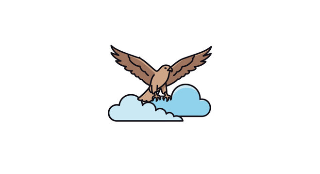 Flying hawk carrying a blue cloud icon.