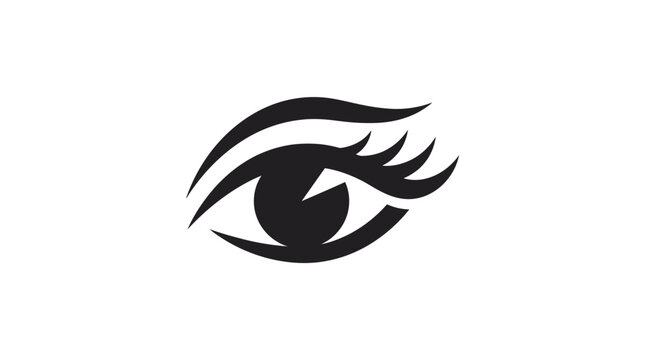 Minimalist black and white graphic illustration of a stylized human eye with long eyelashes.