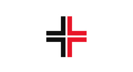 Fototapeta premium Geometric black and red cross symbol.