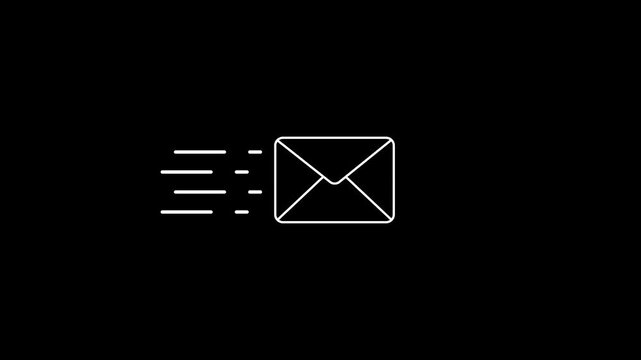 Email Envelope Icon Animation with Sending Message Speed Lines Symbol on Black Background, with 4k video animation.