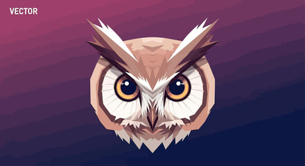 Obraz premium Geometric brown owl head on purple background.