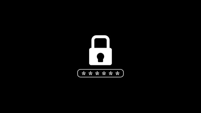 Animated password entry field with a padlock icon, representing secure login, data privacy, authentication, and digital account security on a black background.