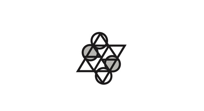 Geometric line art logo with intersecting circles and triangles.