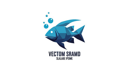 Obraz premium Geometric low poly blue fish with water bubbles.
