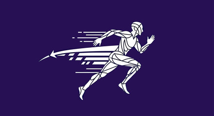 Obraz premium Geometric low poly runner silhouette on purple background.