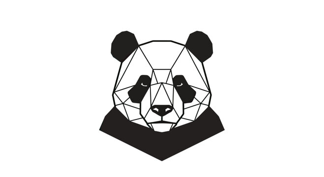 Geometric low poly panda head black icon.