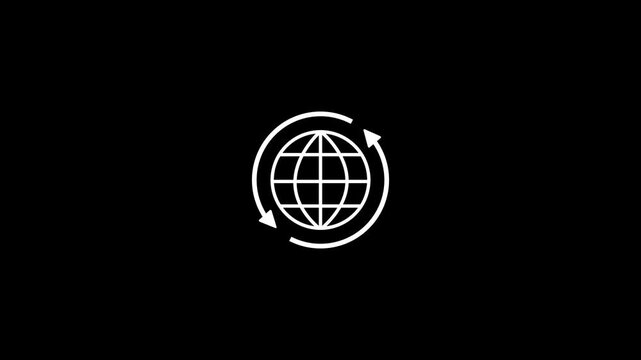 ound globe with 2 sync arrows around icon. Globe symbol silhouette. Internet icon. World international earth globe icon. World icons. Motion graphic design. 4k video.