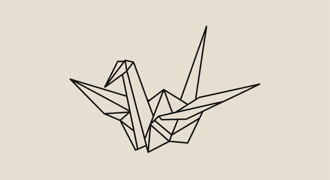 Geometric origami crane on beige background