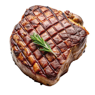 Grilled pork steak with a crosshatch pattern isolated on transparent background