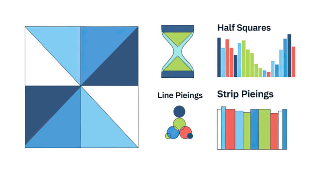 Geometric quilt patterns and textile piecing data.
