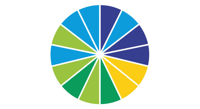 Geometric radial segments circle in blue green yellow.