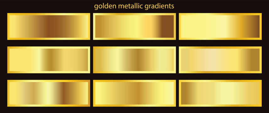 Vector gold metal gradients. set collection of metal metallic gradients, chrome christmas gradient, set gold gradients metallic gradients.eps