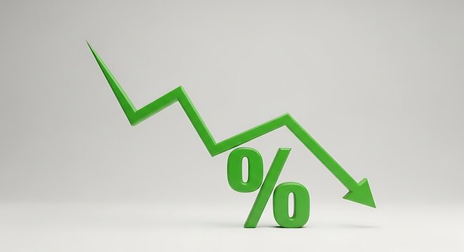Green arrow graph showing percentage decrease on white background down