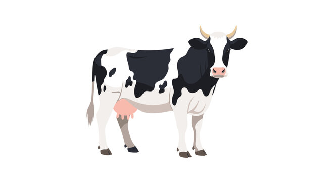Realistic illustration of a black and white Holstein Friesian dairy cow standing isolated on a plain white background.
