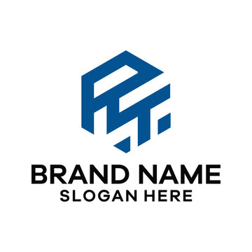 RT Creative Hexagon Monogram Letter Logo Design Modern Blue White Branding Template.