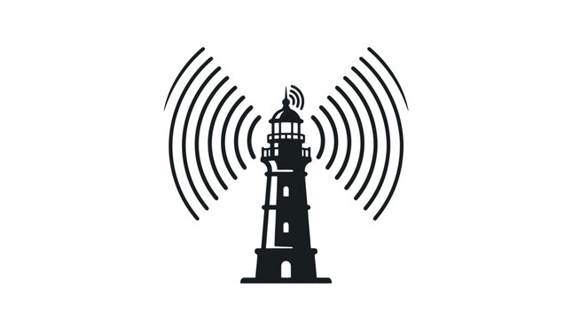Lighthouse with wireless signal waves.