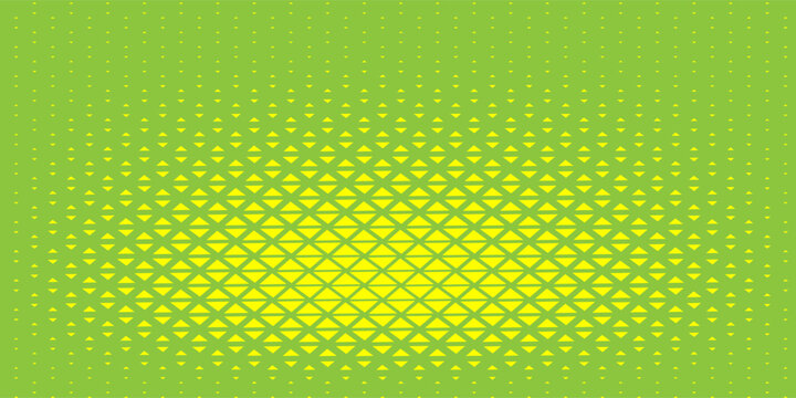 Vibrant lime green halftone background featuring a dynamic geometric gradient pattern of tiny yellow triangles.