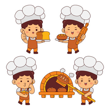 cute baker boy cartoon character illustration