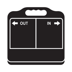 Professional sports substitution board icon with in and out indicators, used by referees and coaches to manage player changes during soccer or football matches, isolated vector graphic design. © Neloy