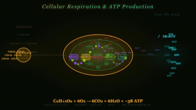 Cellular Respiration Animation Showing Glycolysis Krebs Cycle and Oxidative Phosphorylation ATP Production