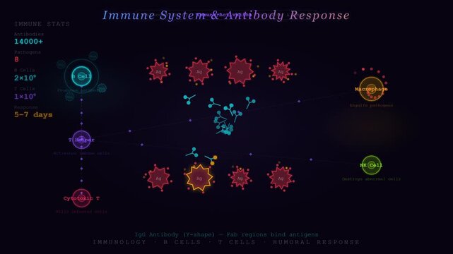 Immune System Defense Animation Showing White Blood Cell Response Antibody and Pathogen Interaction