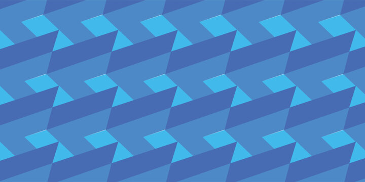 Seamless abstract geometric pattern featuring repeating diagonal blocks and triangles in various shades of blue.