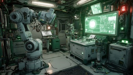 Fototapeta premium Advanced Tech Quality Control Station for Robots with Laser Monitoring Systems