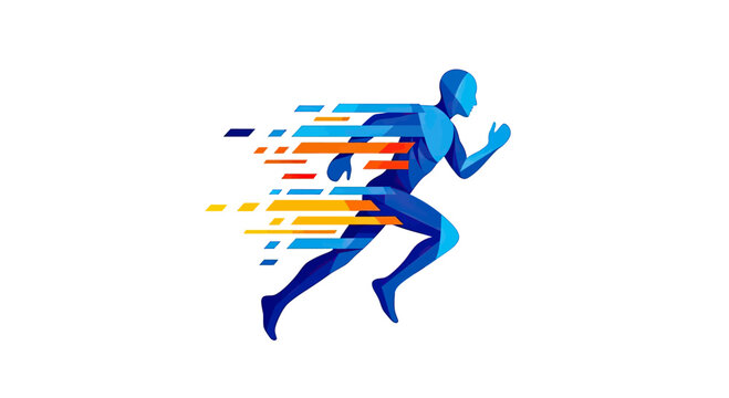 Digital runner icon with colorful motion effect.