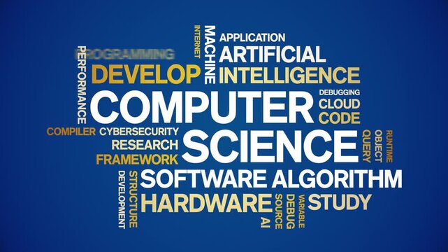 Computer Science animated word cloud-text design animation tag kinetic typography seamless loop.