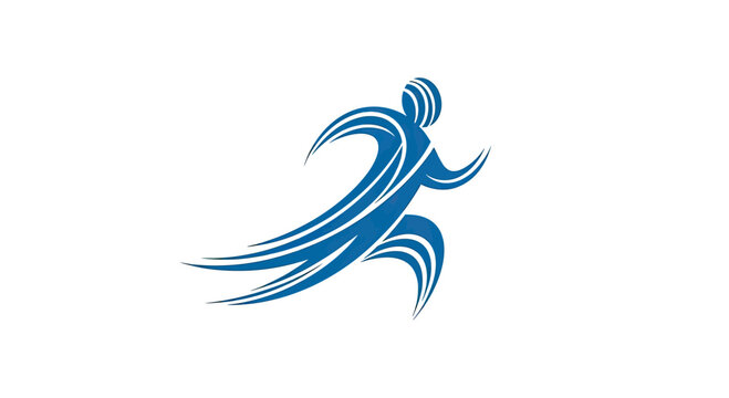 Dynamic blue sprinting man motion logo.