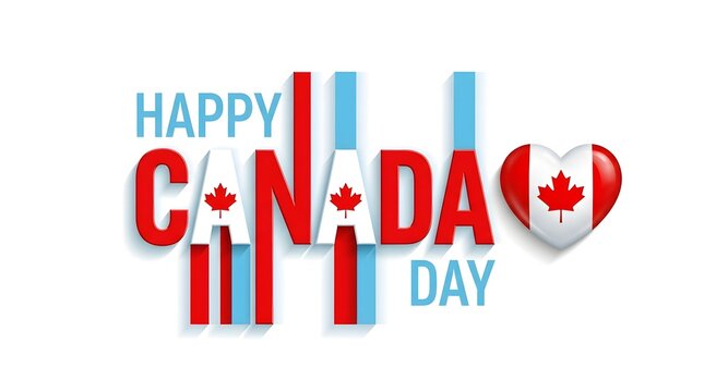 Happy canada day celebration with heart and maple leaf